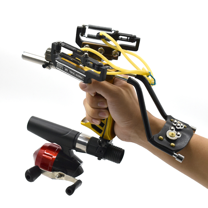 Outdoor Hunting Launcher - อัพเกรดมือถือโลหะ Slingshot ยางที่มีตกปลา Reel ที่มีประสิทธิภาพการล่าสัตว์และตกปลากลางแจ้ง Gadget