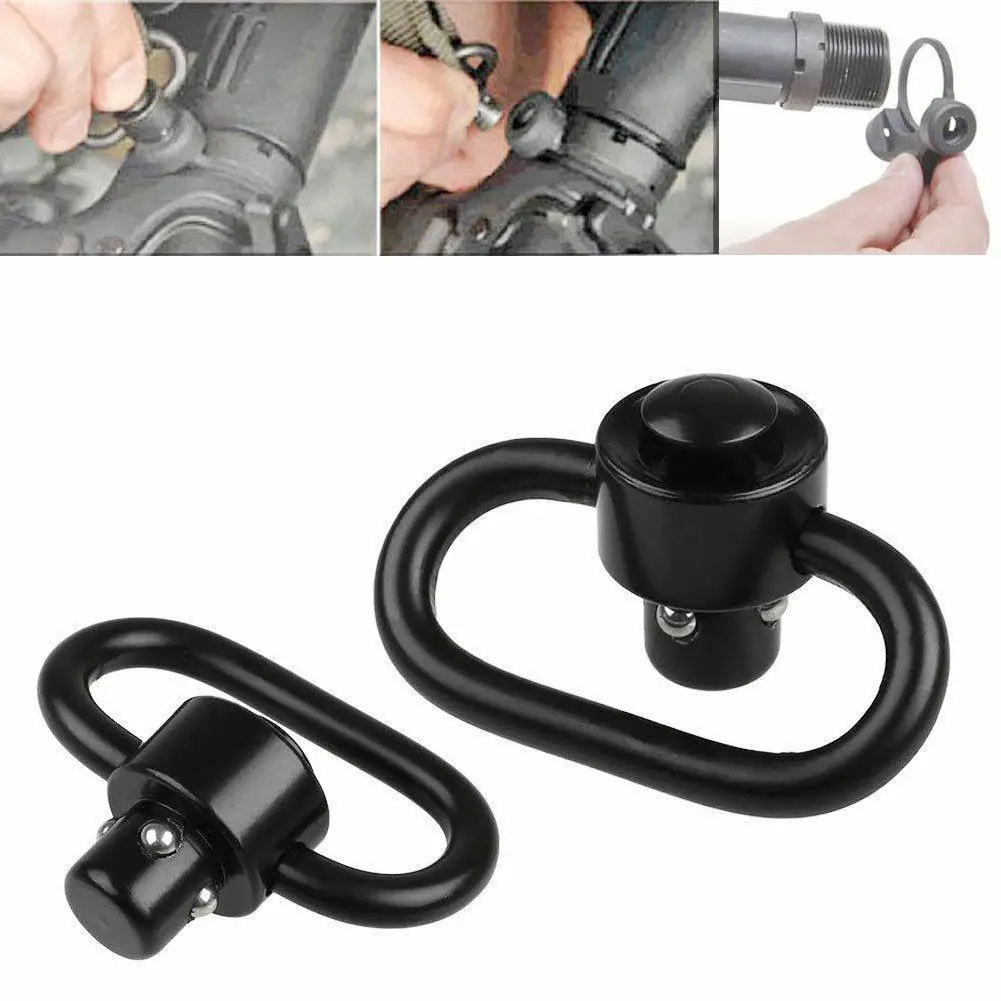 Rifle Sling Swivel - สายสะพายปืนแบบยุทธวิธี หัวเข็มขัดแบบหมุน รูปหัวใจ ปลดเร็ว ลูกเหล็กสีดำ QD