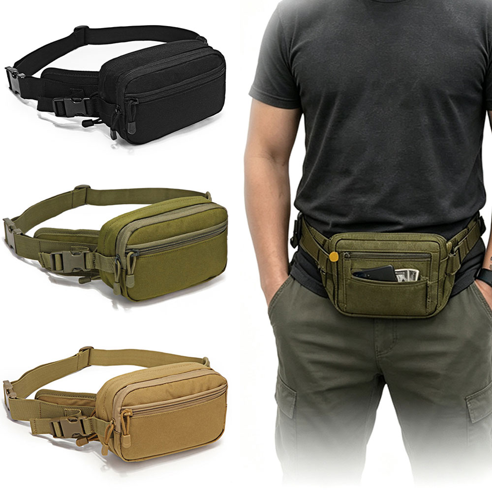 Outdoor Hunting Fabric - กระเป๋าคาดเอวผ้า Oxford 800D สำหรับผู้ชาย แบบยุทธวิธี พร้อมช่องใส่ปืนแบบซ่อน