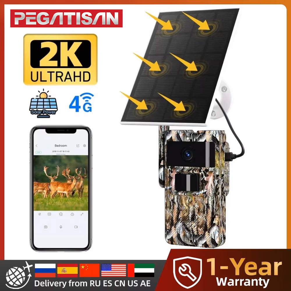 Outdoor Hunting Pictures - กล้องติดตามสัตว์ป่า PEGATAH 4G พลังงานแสงอาทิตย์ วิดีโอ 2K