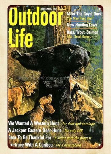 Outdoor Hunting Dogs - ของตกแต่งผนังสำนักงาน ปี 1967 ป้ายโลหะลายหมีและสุนัขล่าสัตว์กลางแจ้ง