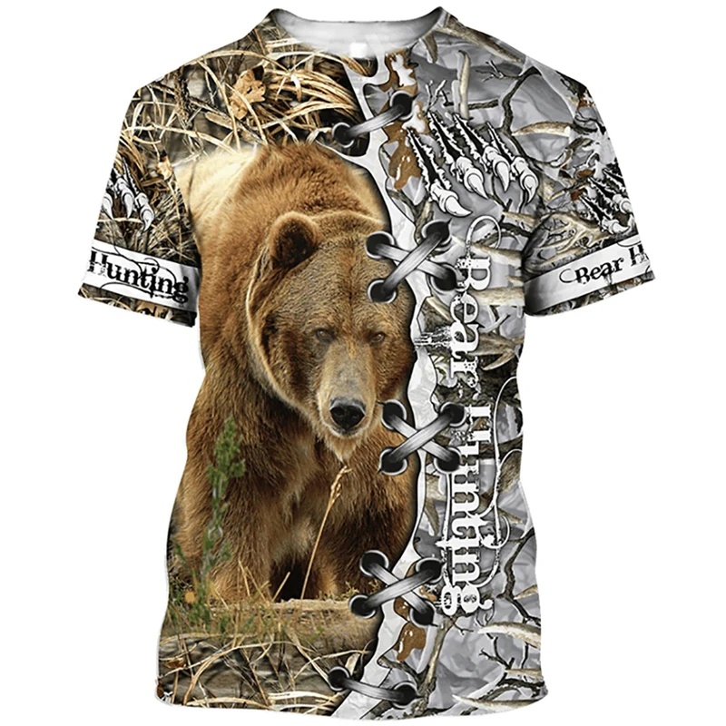 Outdoor Hunting Pictures - เสื้อยืดพิมพ์ลาย 3 มิติ ลายหมี สำหรับผู้ชาย แบบสั่งทำพิเศษ