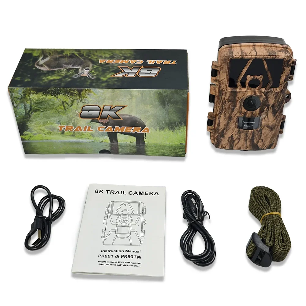 Outdoor Hunting Camera Wifi - กล้องดิจิตอล PR801W WIFI 8K 60MP สำหรับติดตามสัตว์ป่า