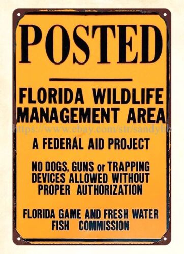Florida Hunting Fishing & Outdoor Adventures - พื้นที่จัดการทรัพยากรสัตว์ป่า ป้ายโลหะดีบุกสำหรับการล่าสัตว์และการตกปลา รัฐฟลอริดา