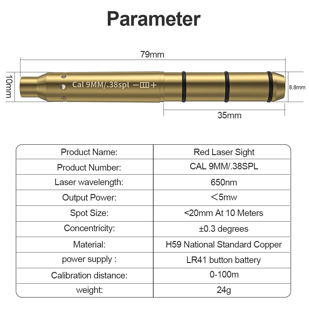 Outdoor Hunting Range - 9 มม./38SPL สีแดงเลเซอร์ Boresighter ตลับหมึก Dot