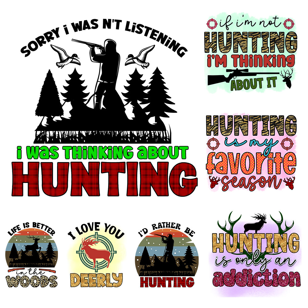 Outdoor Hunting Pictures - แพทช์รีดติดเสื้อผ้าลายธีมการล่าสัตว์ สำหรับตกแต่งเสื้อยืดด้วยไวนิลแบบรีดร้อน ลายสวยน่ารักสำหรับตกแต่งเสื้อผ้า